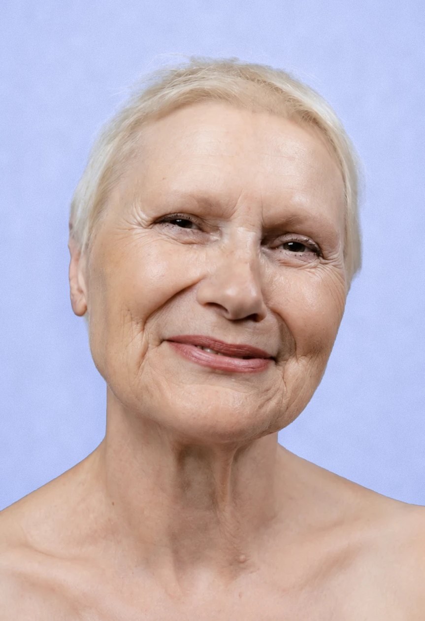 Older woman showing her natural mature skin